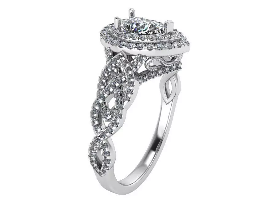 Pear Double Halo Twisted Ring 4016 3D print model