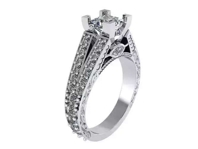 Princess Cut Diamond Cathedral Ring 4018