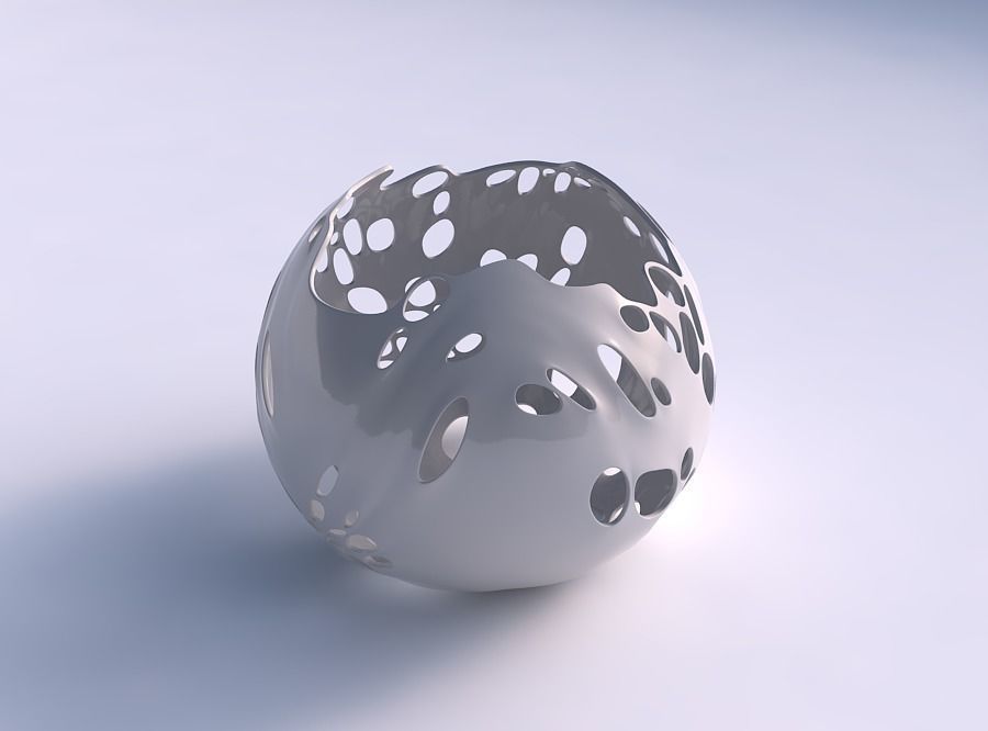 Bowl spheric wavy with bubbles holes 3D print model_0