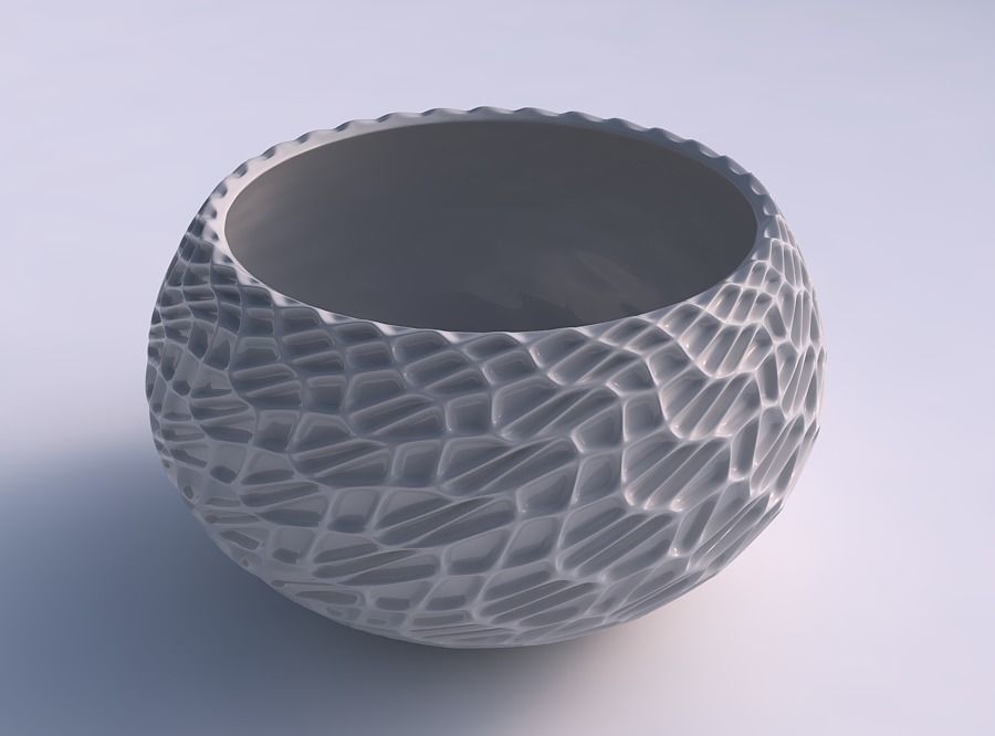 Bowl spheric twisted with wavy grid piramides 3D print model_0