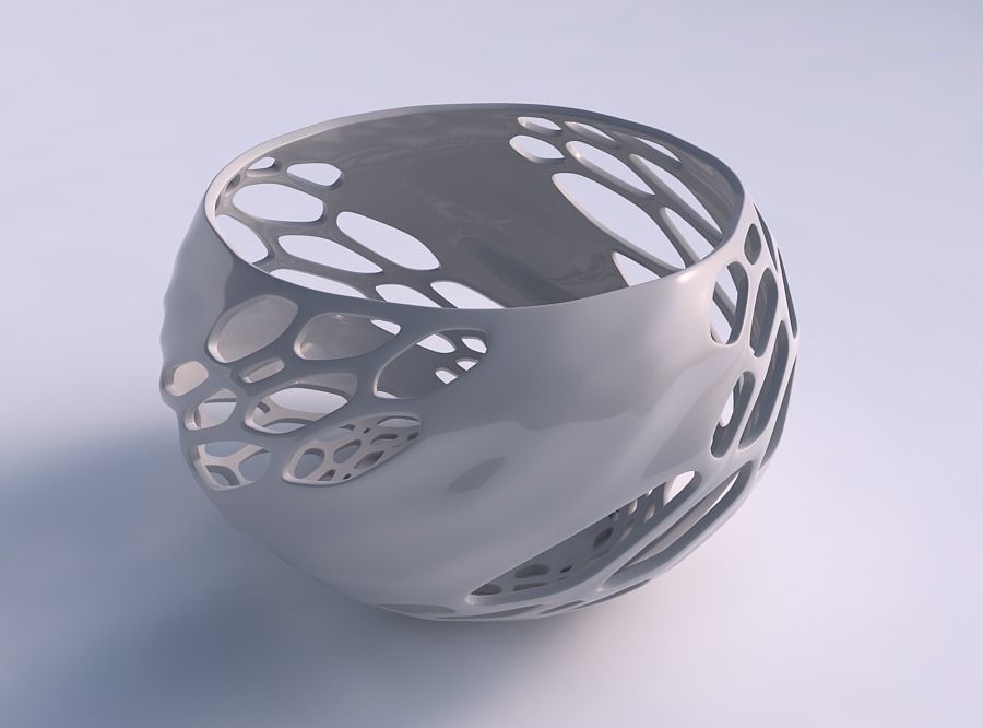 Bowl spheric twisted with organic lattice and solid centers 3D print model_0