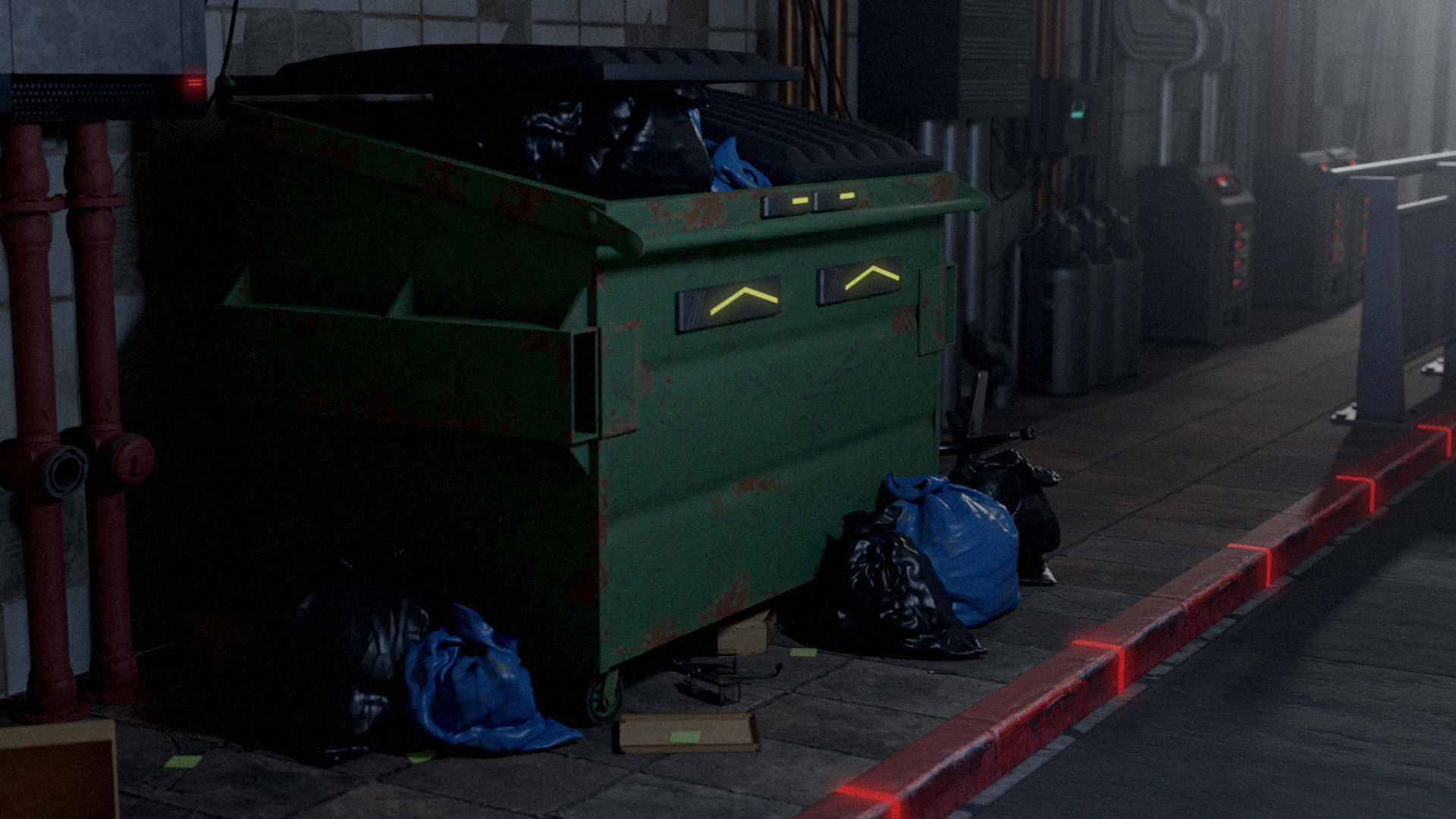 Cyberpunk Garbage Dumpster with Bags 3D model_14