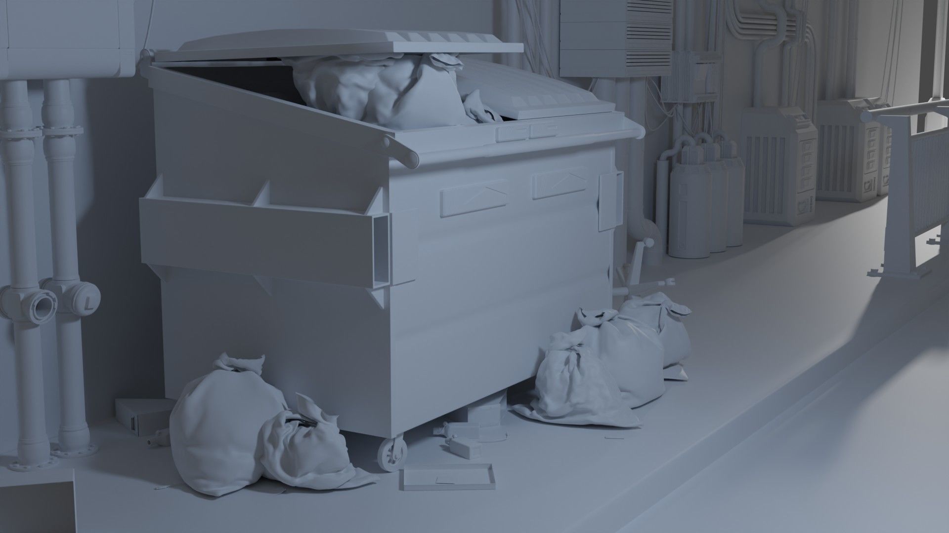 Cyberpunk Garbage Dumpster with Bags 3D model_15