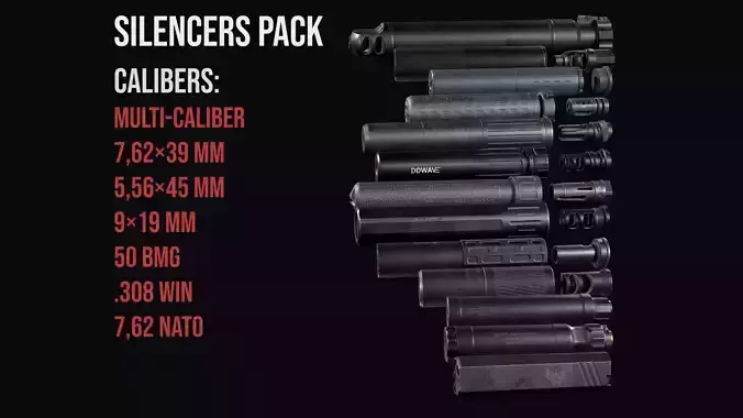 Silencer Suppressor for AR 15 AR 10 AK AKM 308 WIN 9x19mm NATO 3D Model Collection