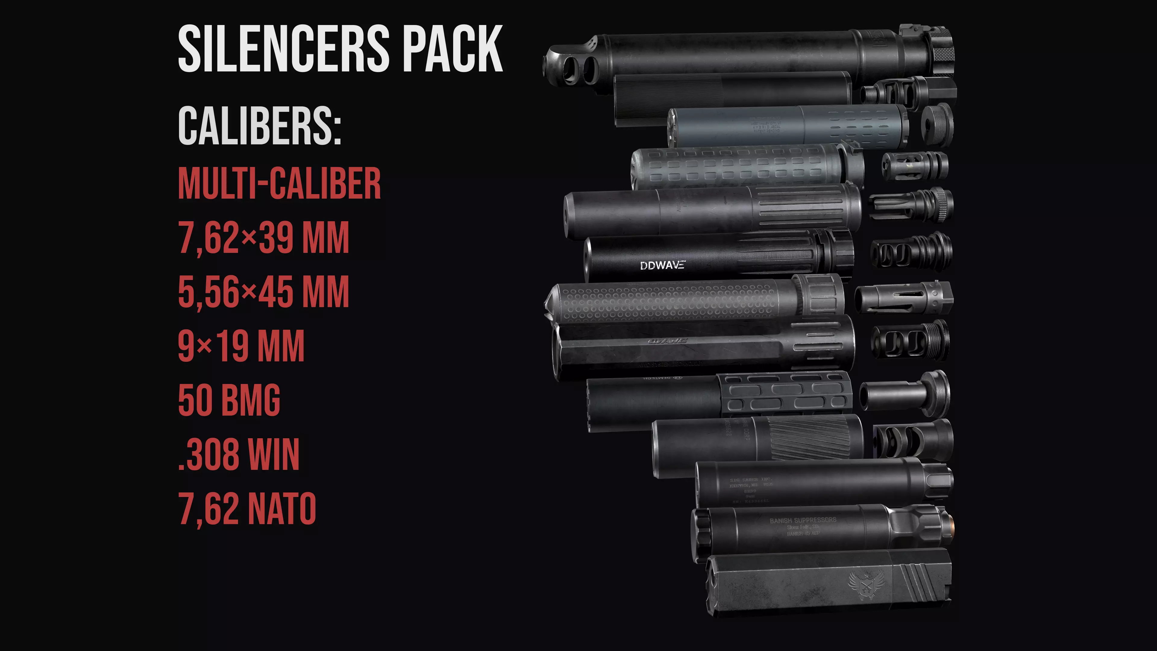 Silencer Suppressor for AR 15 AR 10 AK AKM 308 WIN 9x19mm NATO 3D Model Collection_0