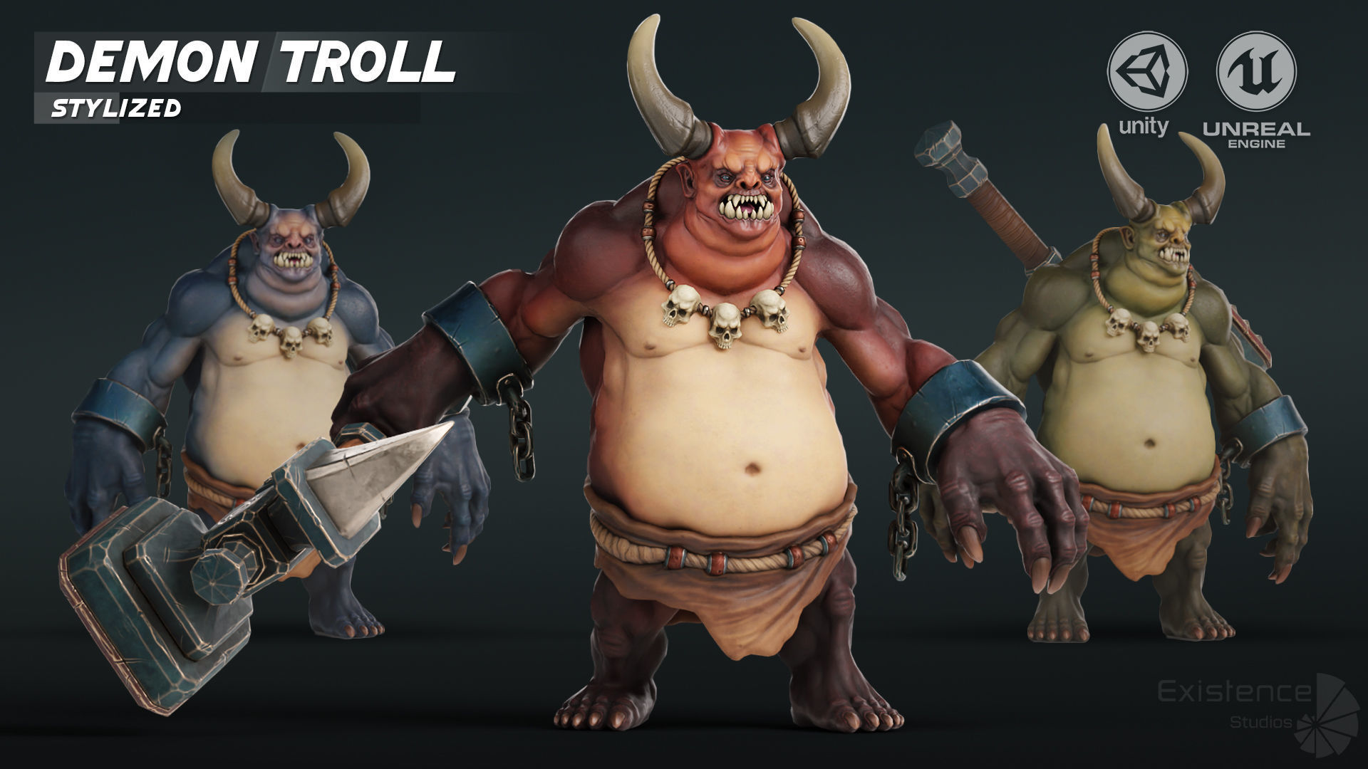 Demon Troll - Stylized Devils Warrior RPG Character Monster - 22 Low-poly 3D model_2