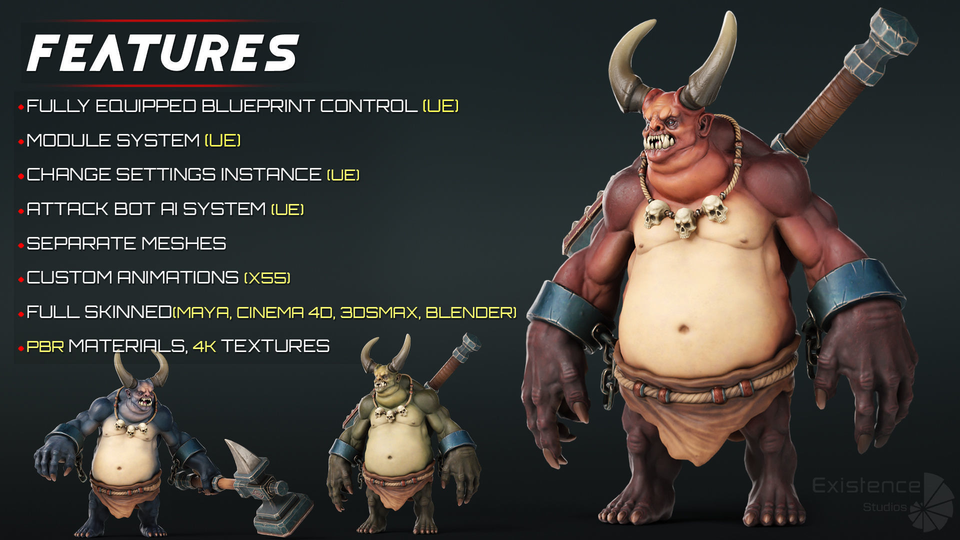Demon Troll - Stylized Devils Warrior RPG Character Monster - 22 Low-poly 3D model_3