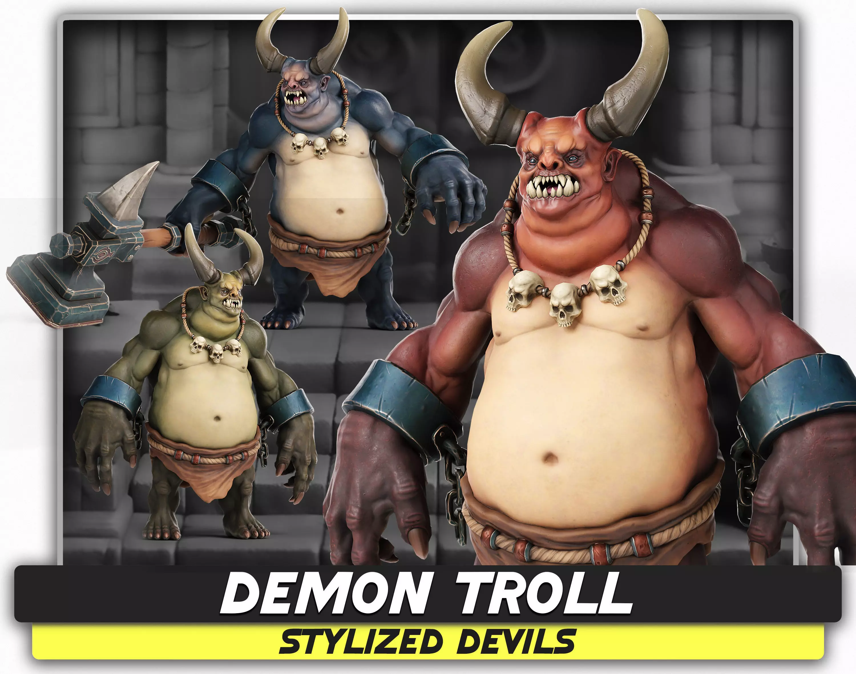 Demon Troll - Stylized Devils Warrior RPG Character Monster - 22 Low-poly 3D model_0