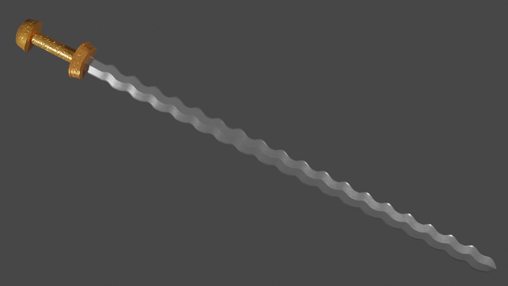 Flamberge sword with Langsax handle Low-poly 3D model_1