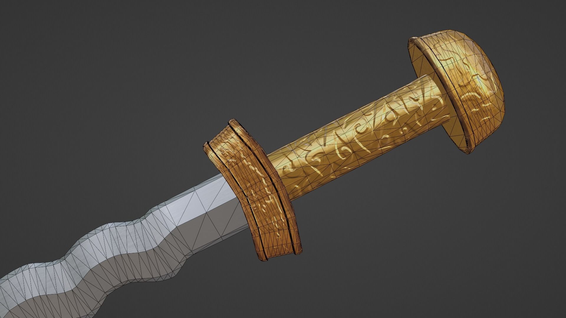 Flamberge sword with Langsax handle Low-poly 3D model_12