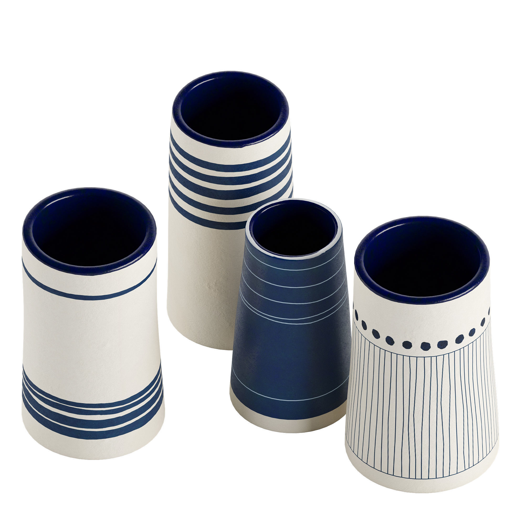 Handmade Decorated Indigo Ceramic Vase Blue 3D model_2