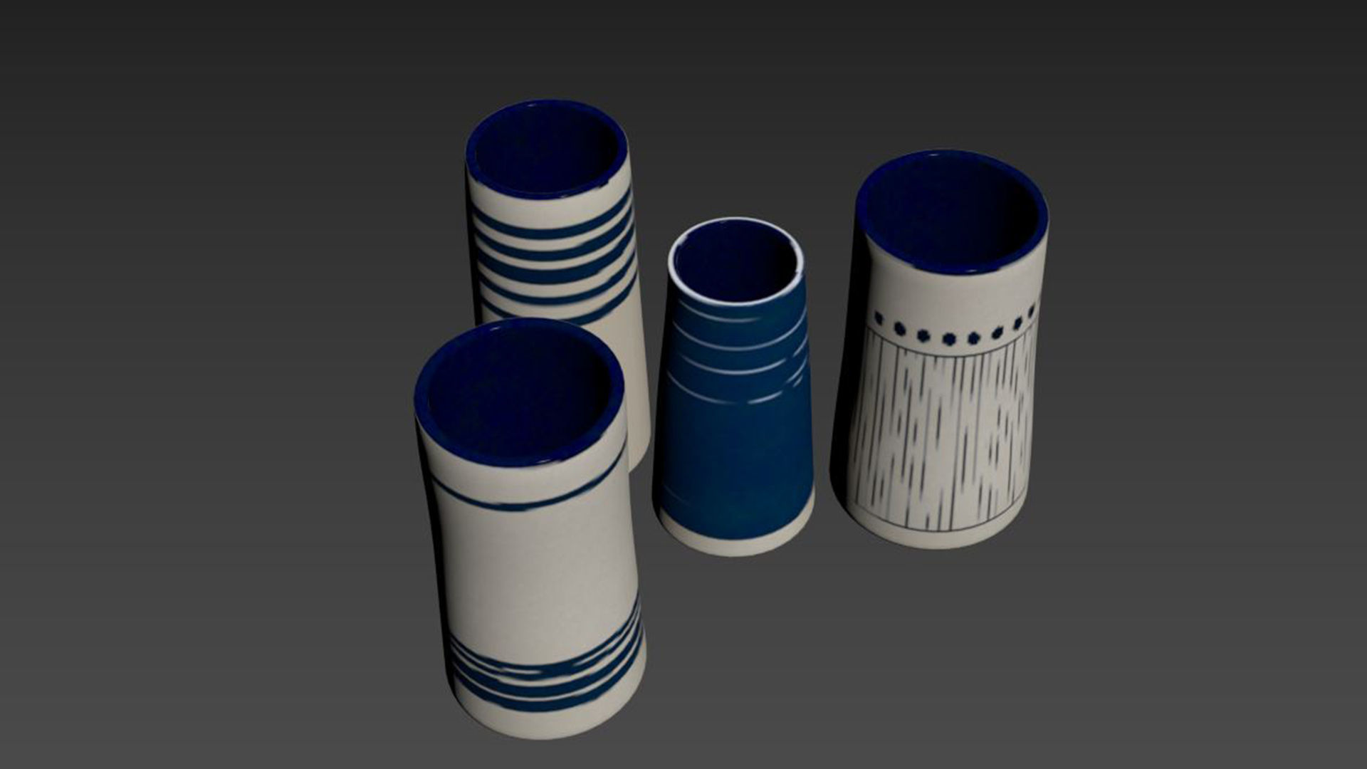 Handmade Decorated Indigo Ceramic Vase Blue 3D model_4