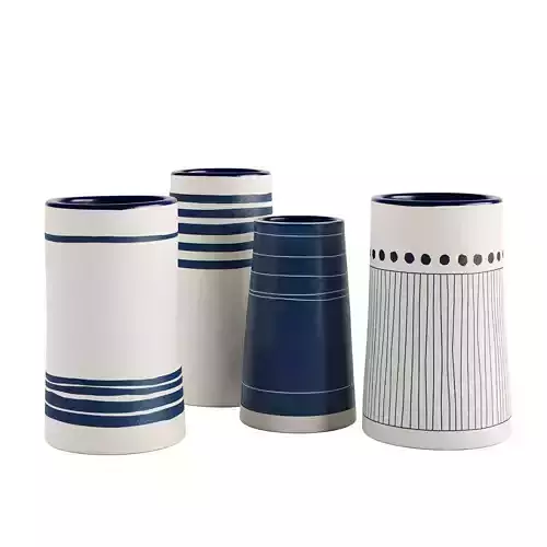 Handmade Decorated Indigo Ceramic Vase Blue 3D model
