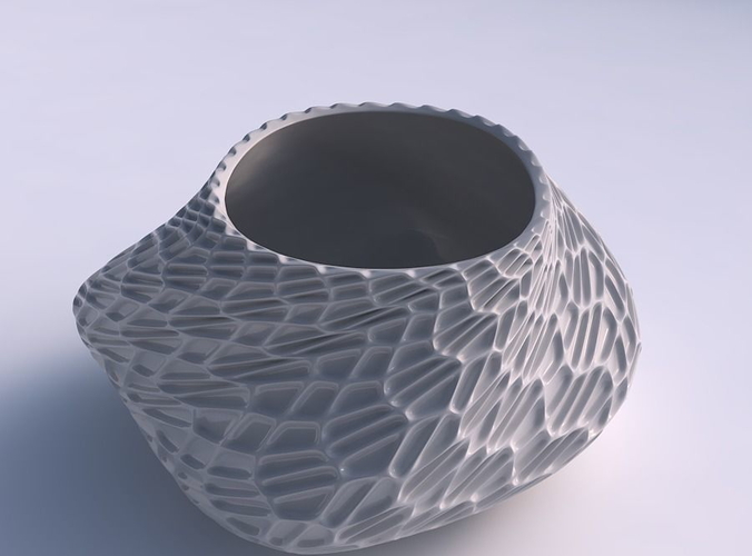 Bowl twisted elipse with wavy grid piramides