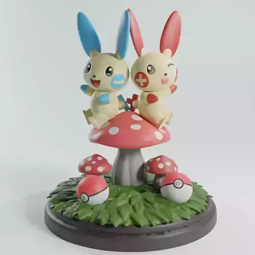plusle and minun on mushroom