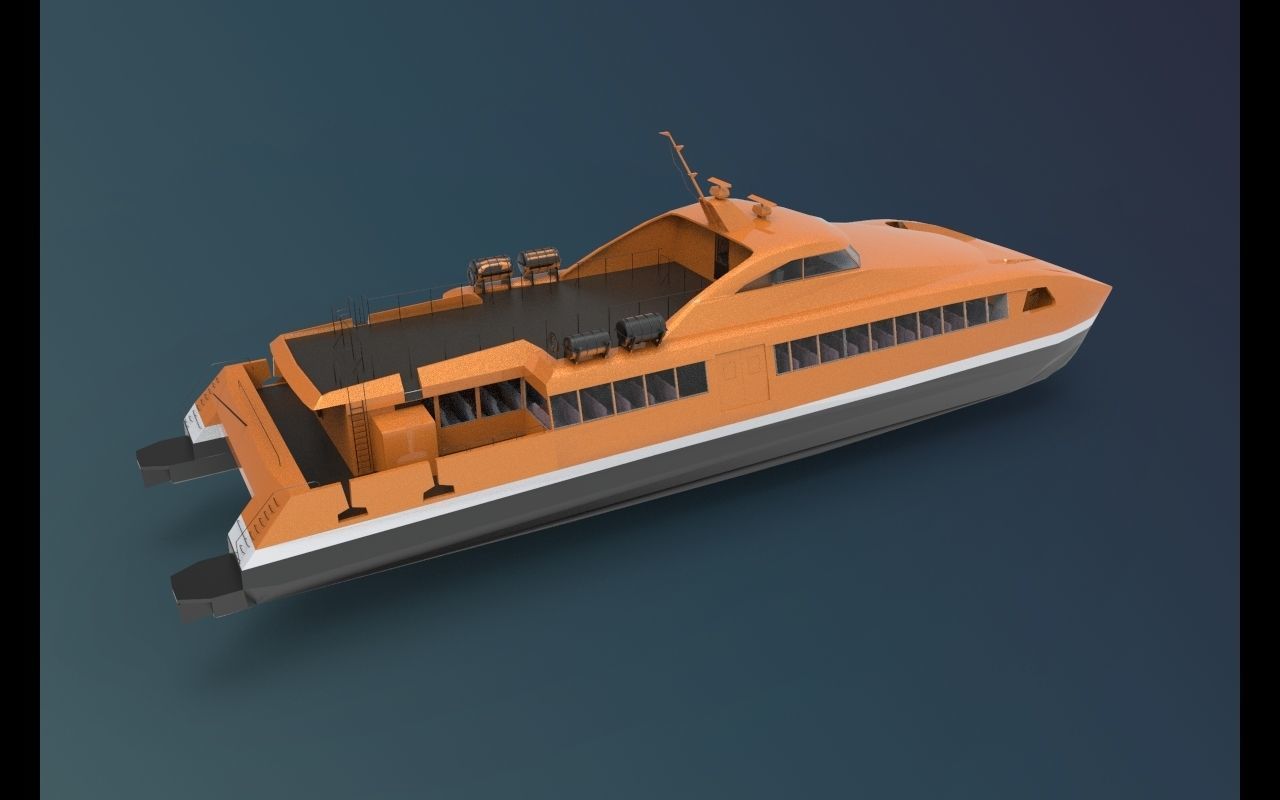 Ferry Roro Ship Catamaran Hull Low-poly 3D model_2