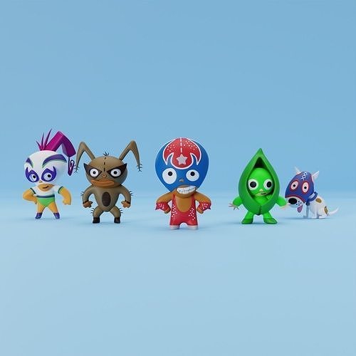 Mucha Lucha Cartoon Character 3D Model Collection  Low-poly 3D model