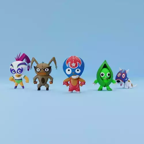 Mucha Lucha Cartoon Character 3D Model Collection  Low-poly 3D model