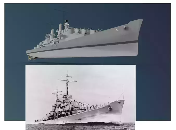 World War II Atlanta-class light cruisers Ship Low-poly 3D model