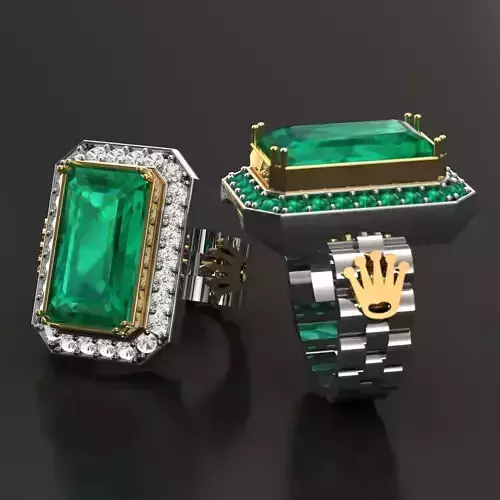 Men Emerald Ring with Diamond 3D print  model