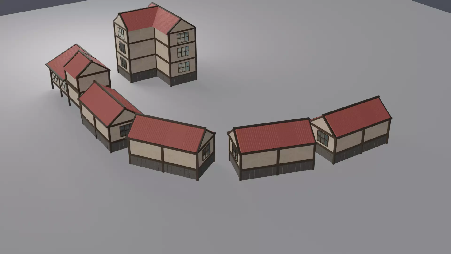 medieval village 3D model_0