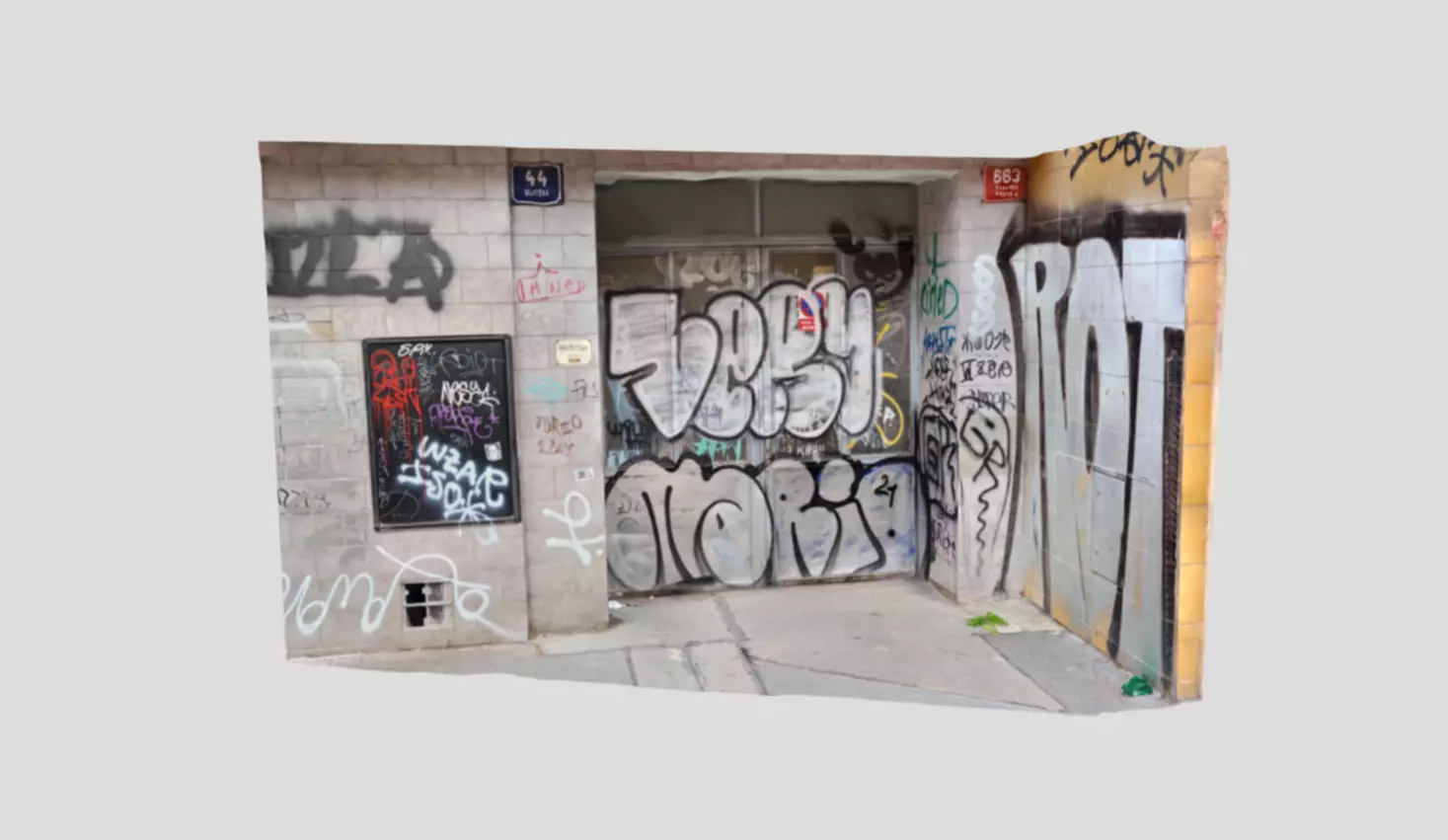 Street Corner House Entrance with Graffiti 3D model_0