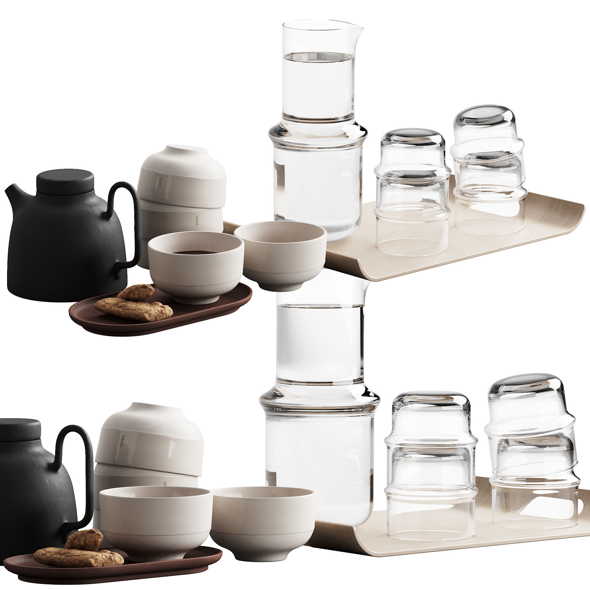 405 eat and drinks decor set 05 tea with cookies and water 3D model_1