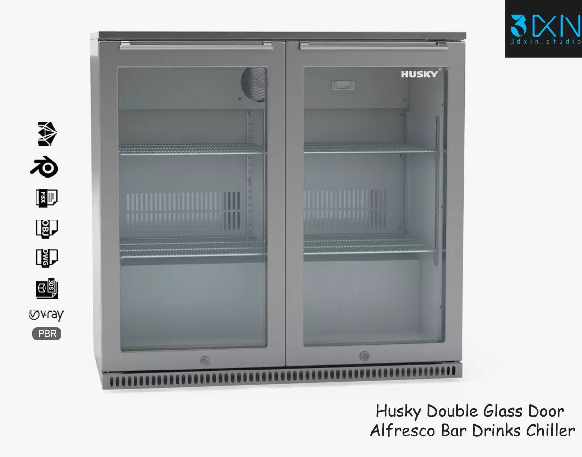 Husky Double Glass Door Alfresco Bar Drinks Chiller 3D model