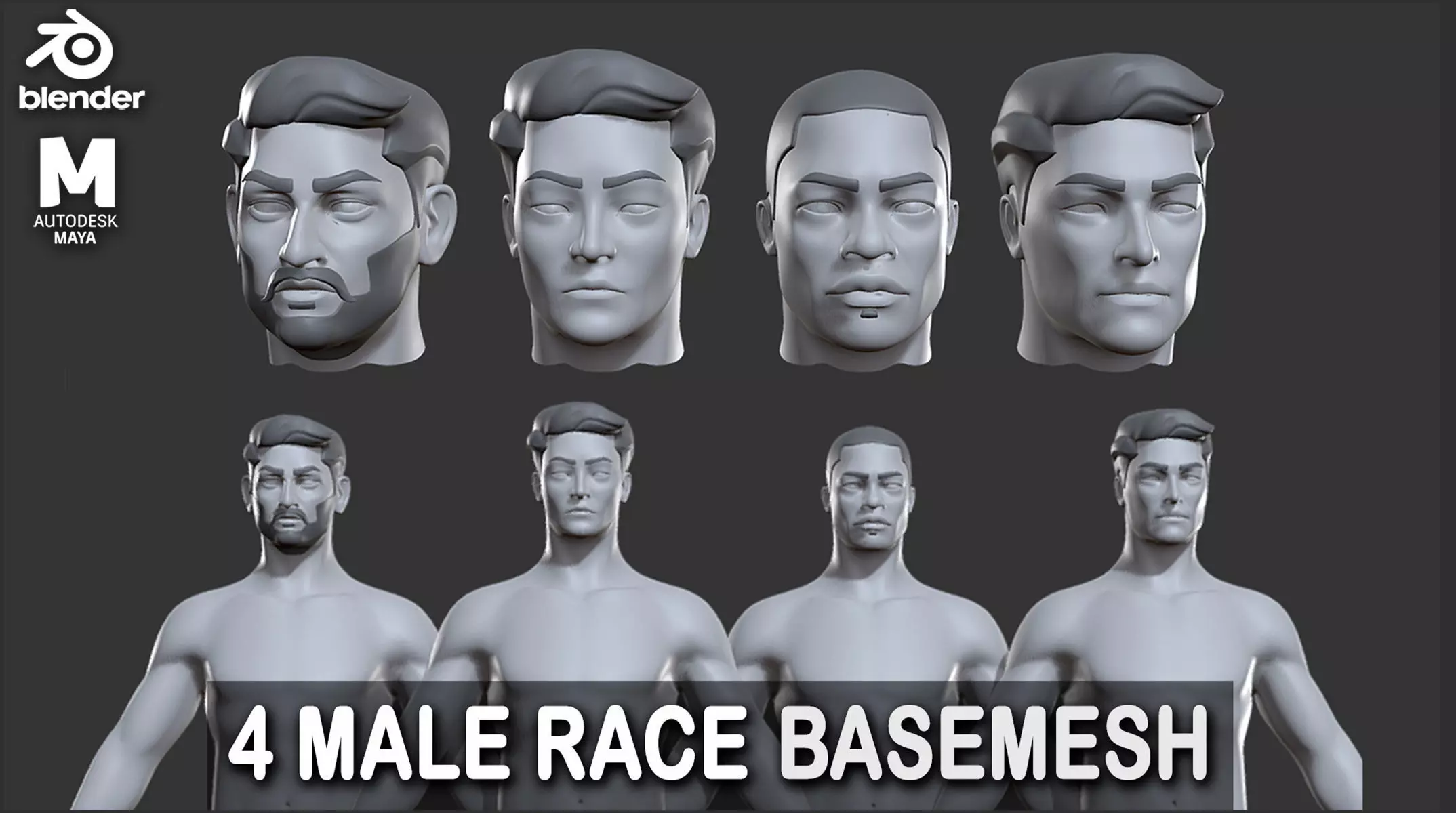 4 Male Race BaseMesh Low-poly 3D model_0