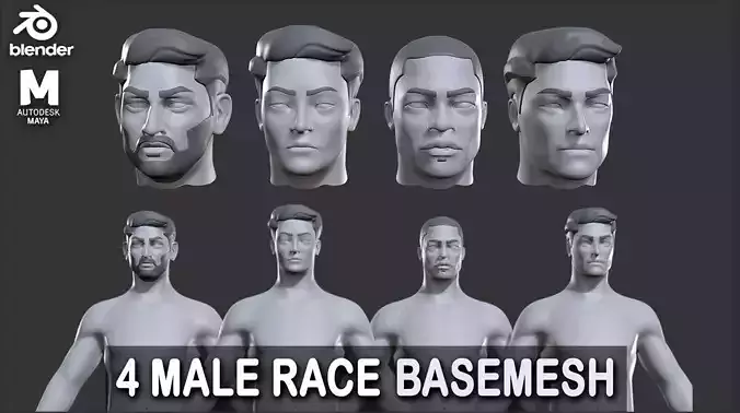 4 Male Race BaseMesh Low-poly 3D model