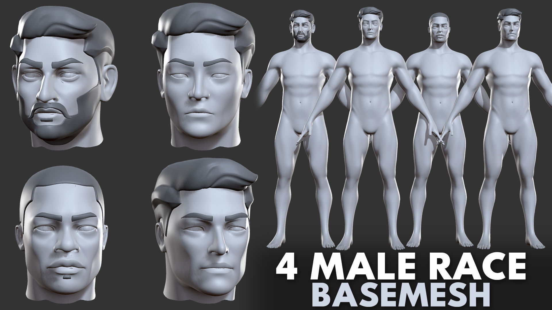 4 Male Race BaseMesh Low-poly 3D model_2