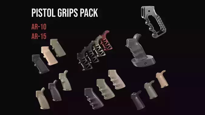 AR 10 AR 15 pistol grips pack 3D Model Collection