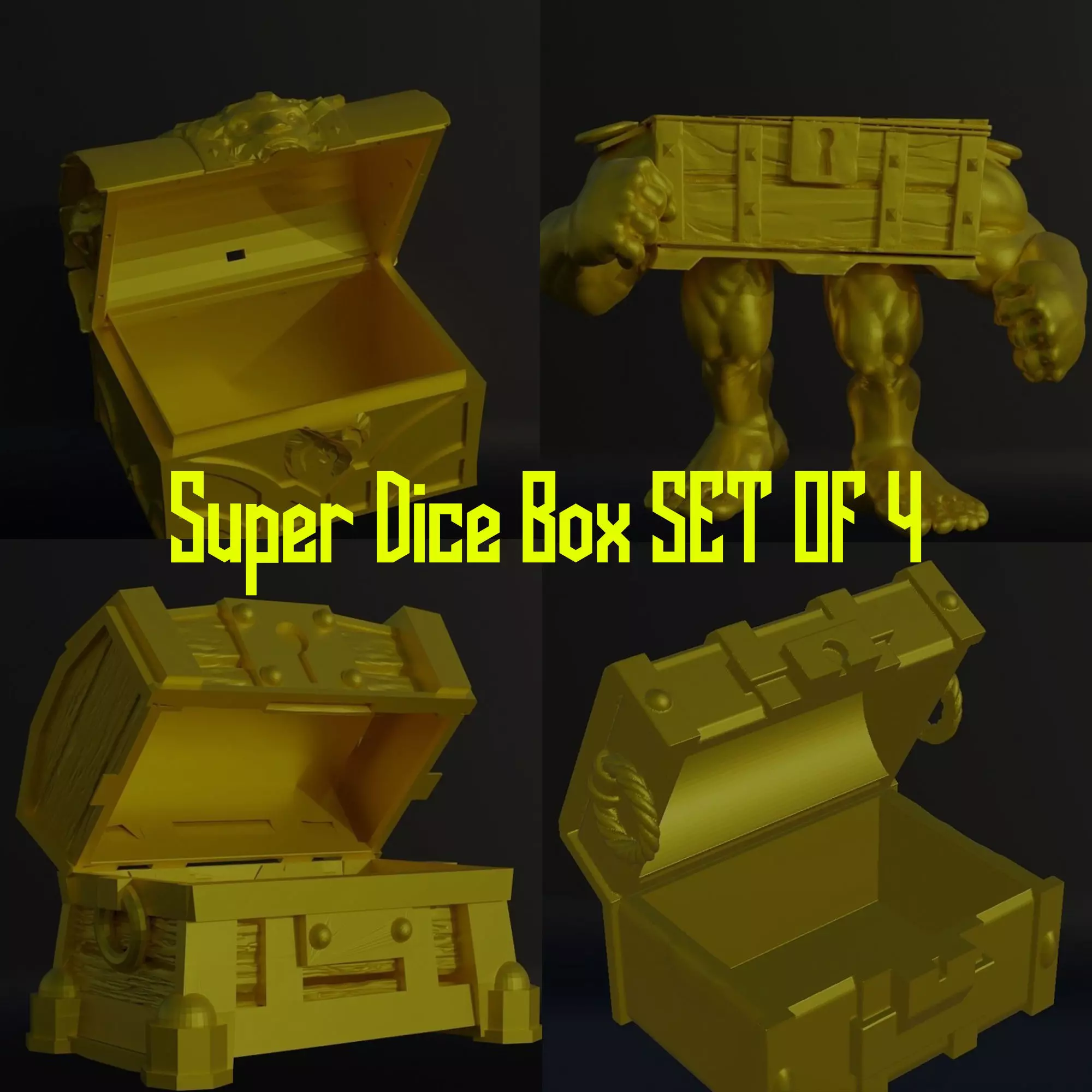 Set Of 4 Treasure Box Dice Box Pattern 3D print model_0