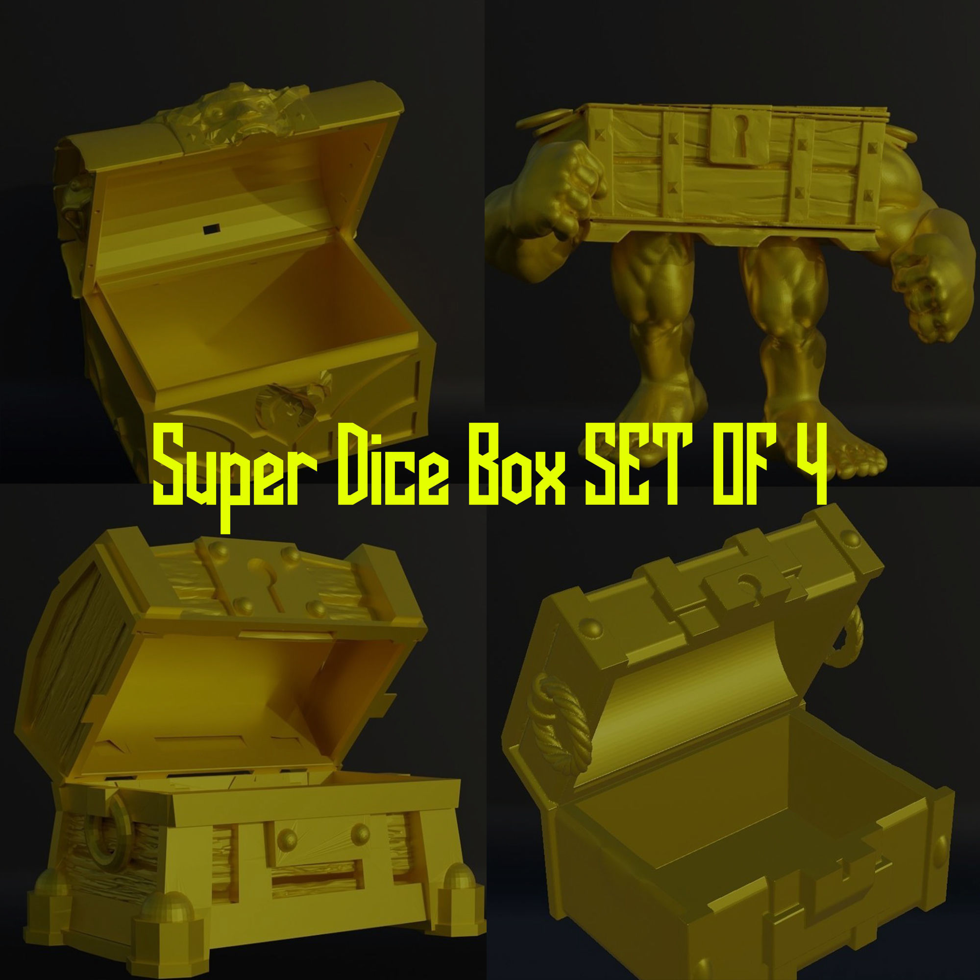 Set Of 4 Treasure Box Dice Box Pattern 3D print model_24