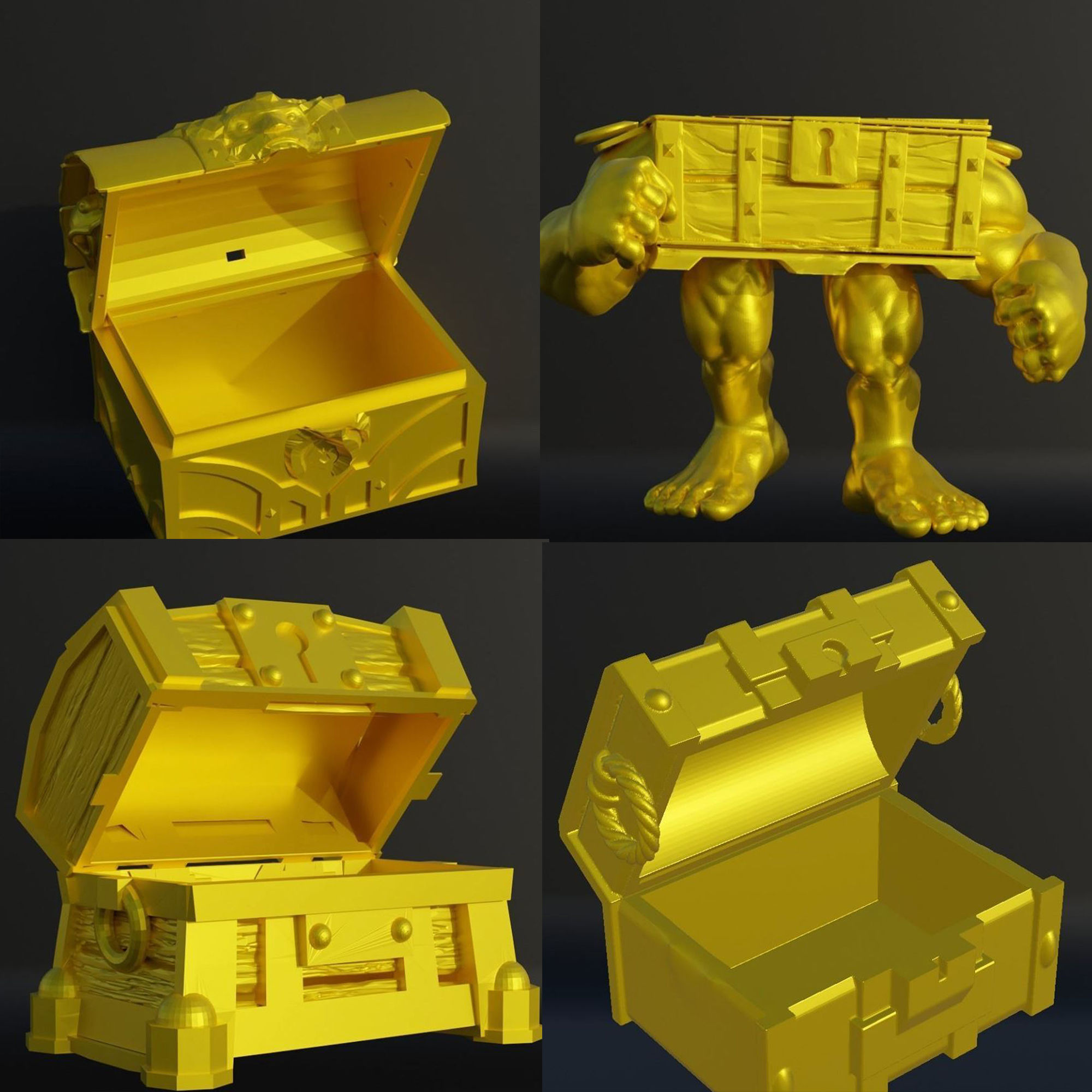 Set Of 4 Treasure Box Dice Box Pattern 3D print model_21