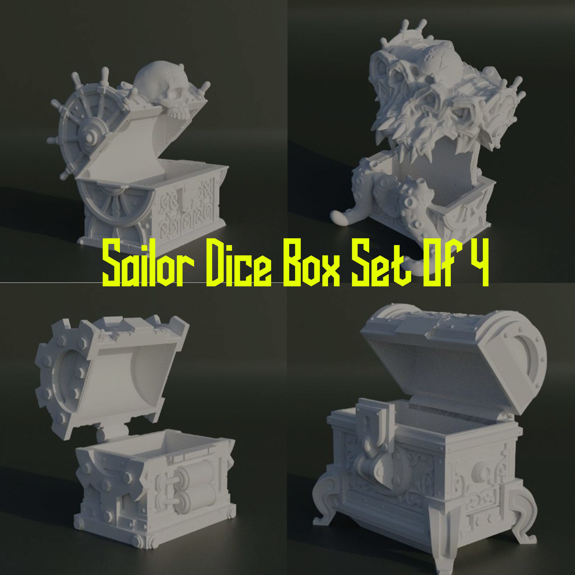 Set Of 4 Sailor Theme Dice Box Pattern  3D print model_25
