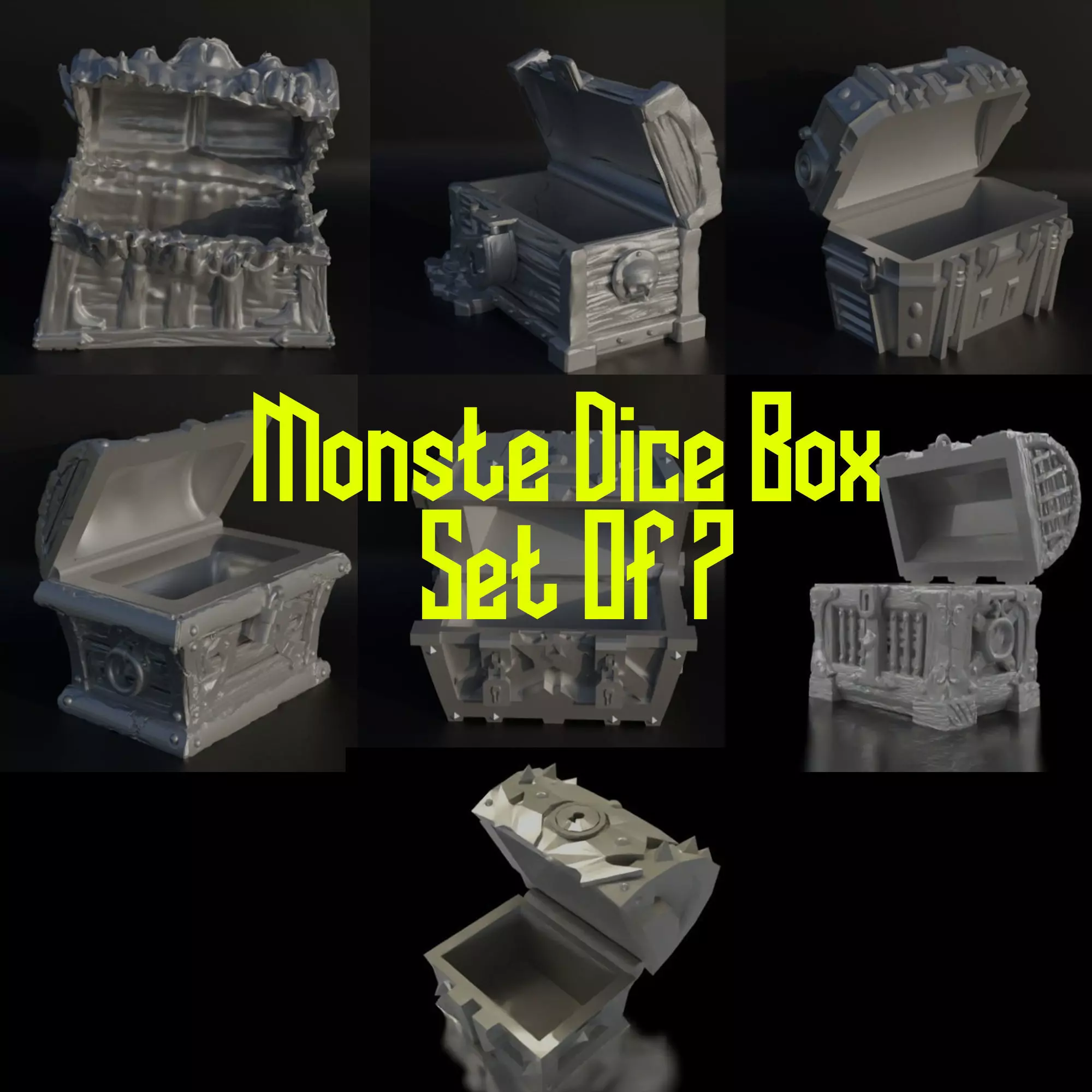 Set Of 7 Tresure Box Theme Dice Box Pattern  3D print model_0