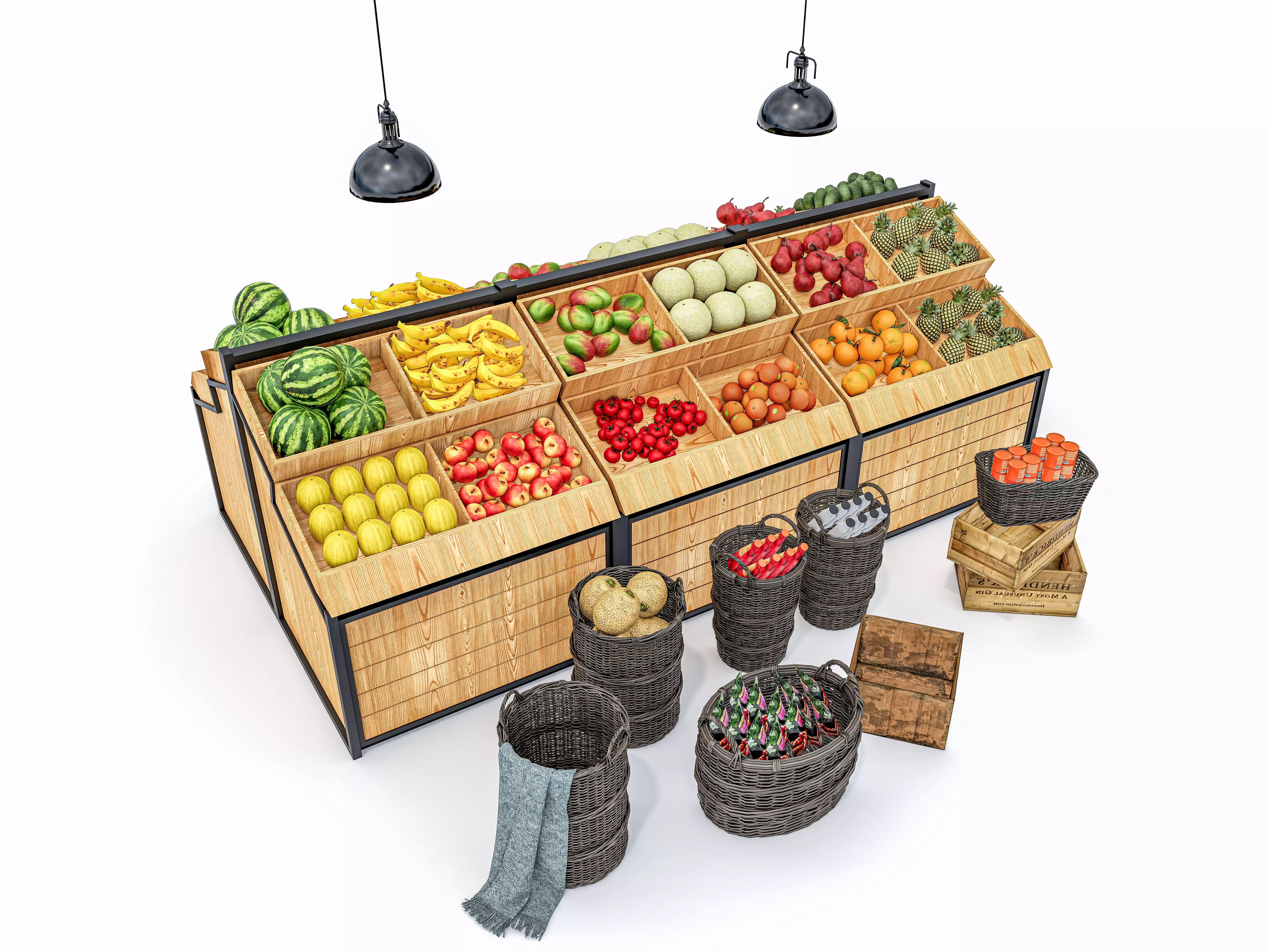 Fruits and vegetables Supermarket Grocery store showcase 3D model_0