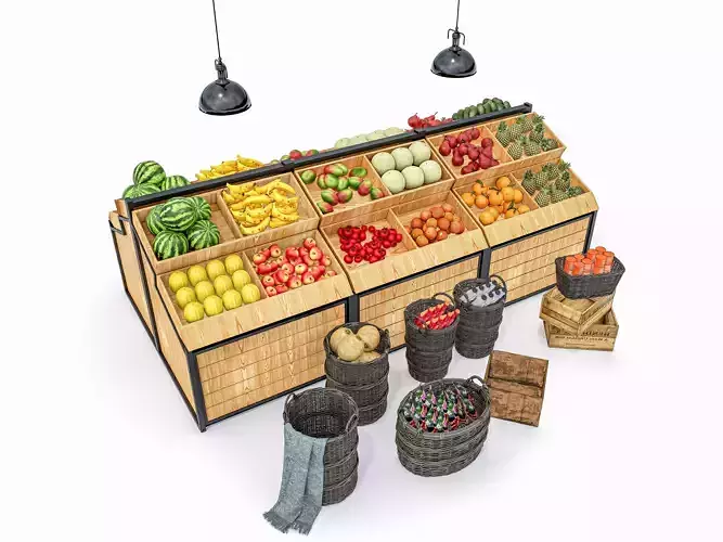 Fruits and vegetables Supermarket  Grocery store showcase 3D model