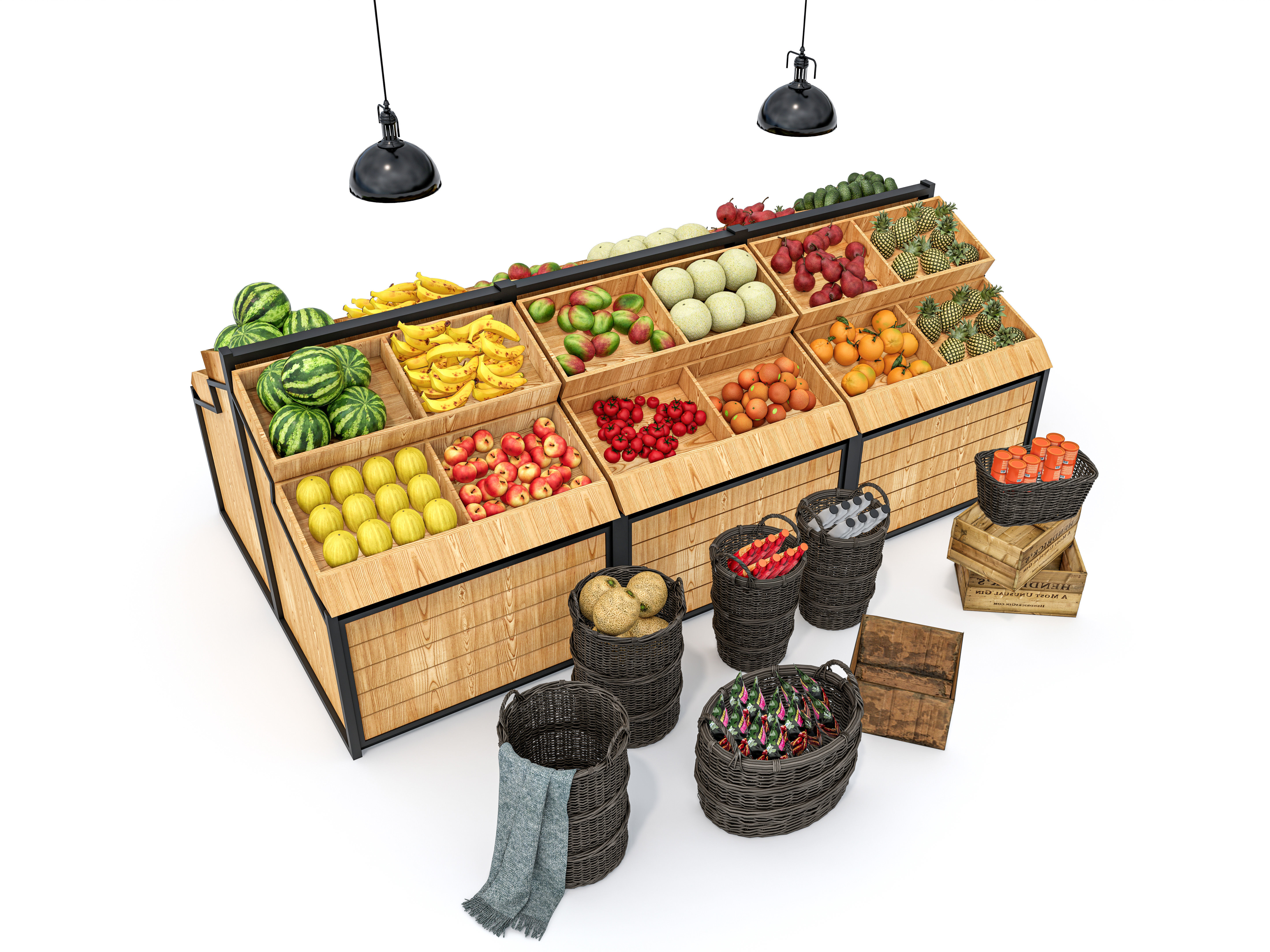 Fruits and vegetables Supermarket Grocery store showcase 3D model_1