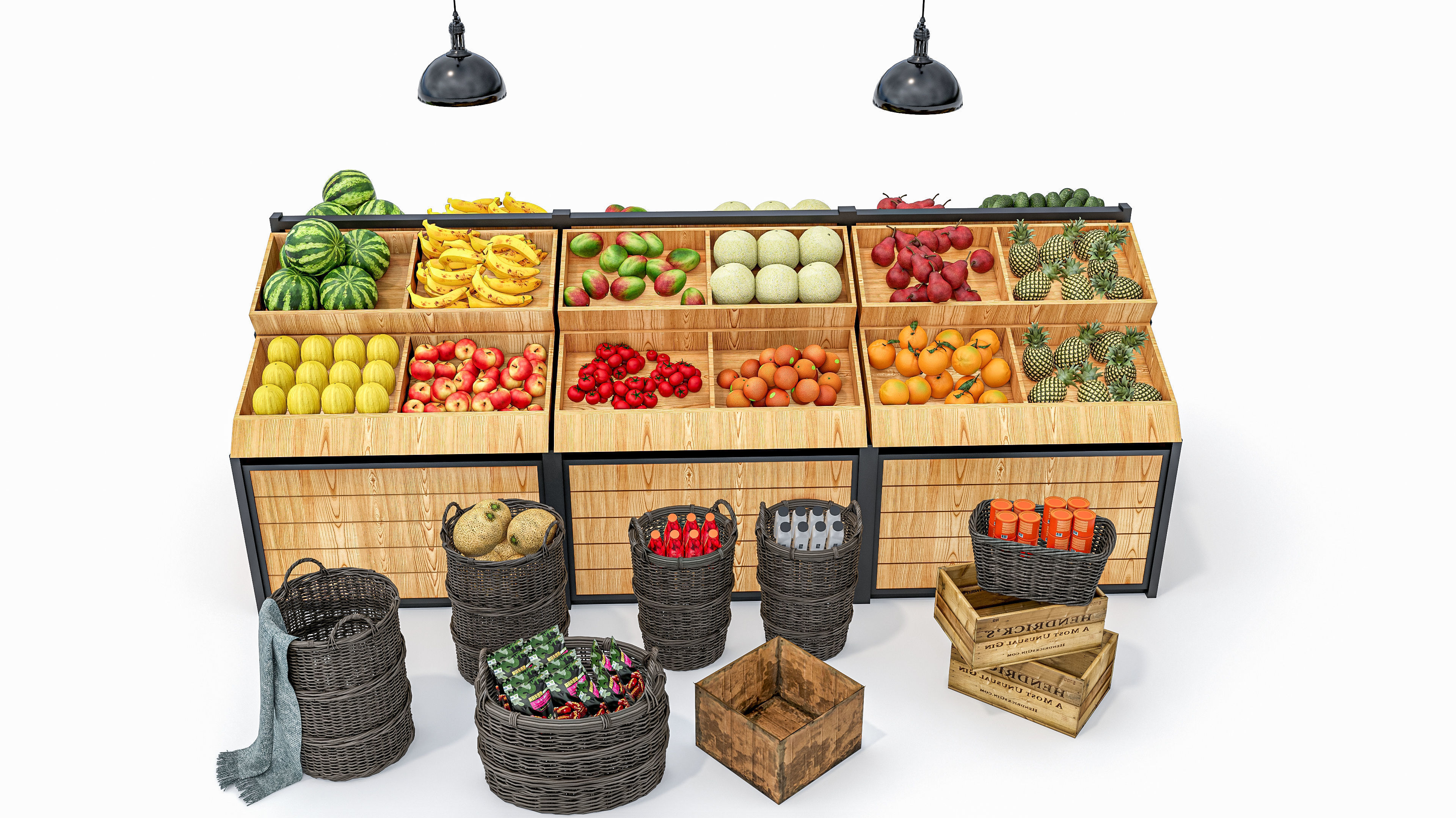Fruits and vegetables Supermarket Grocery store showcase 3D model_9