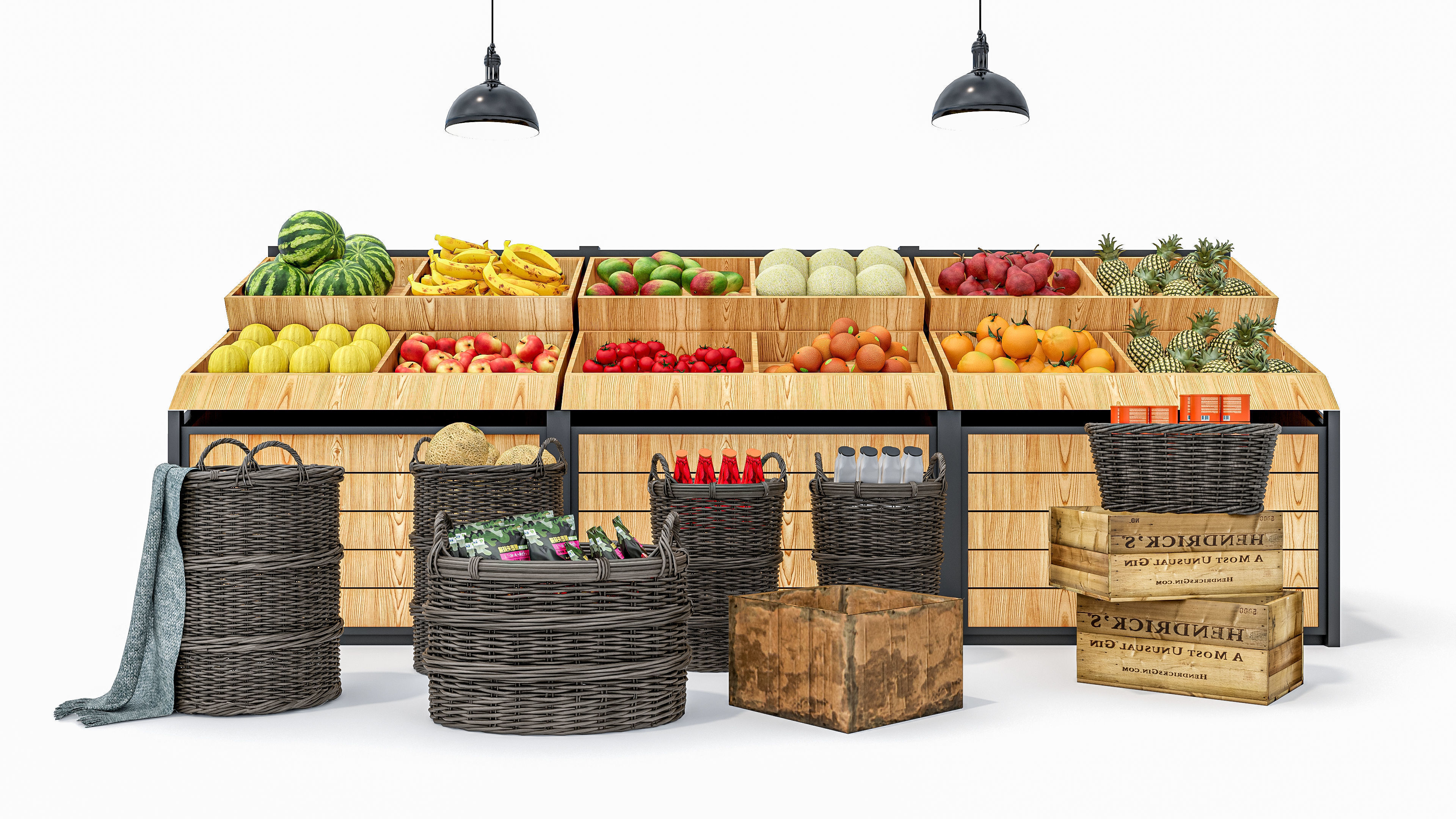 Fruits and vegetables Supermarket Grocery store showcase 3D model_7