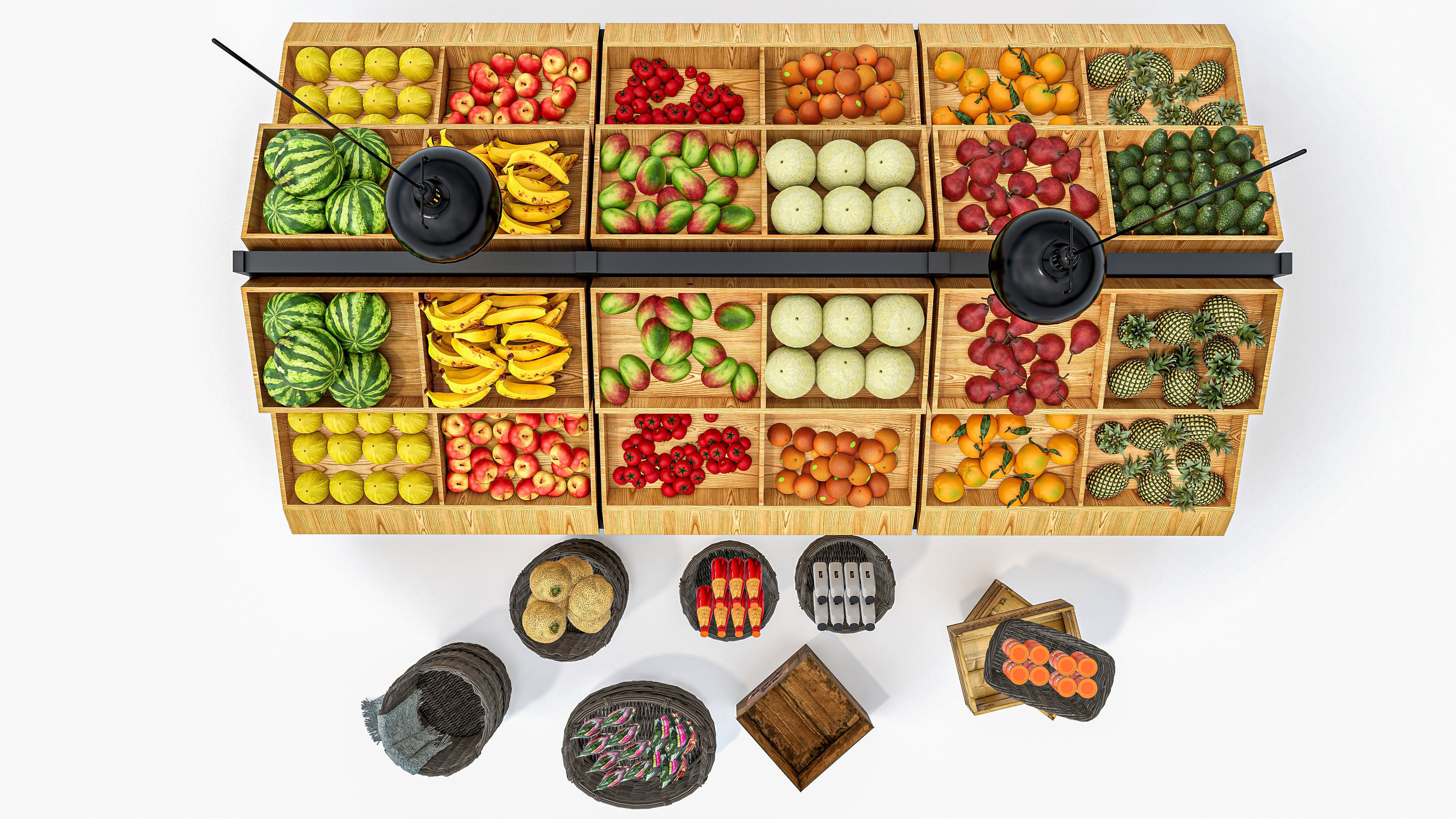 Fruits and vegetables Supermarket Grocery store showcase 3D model_20