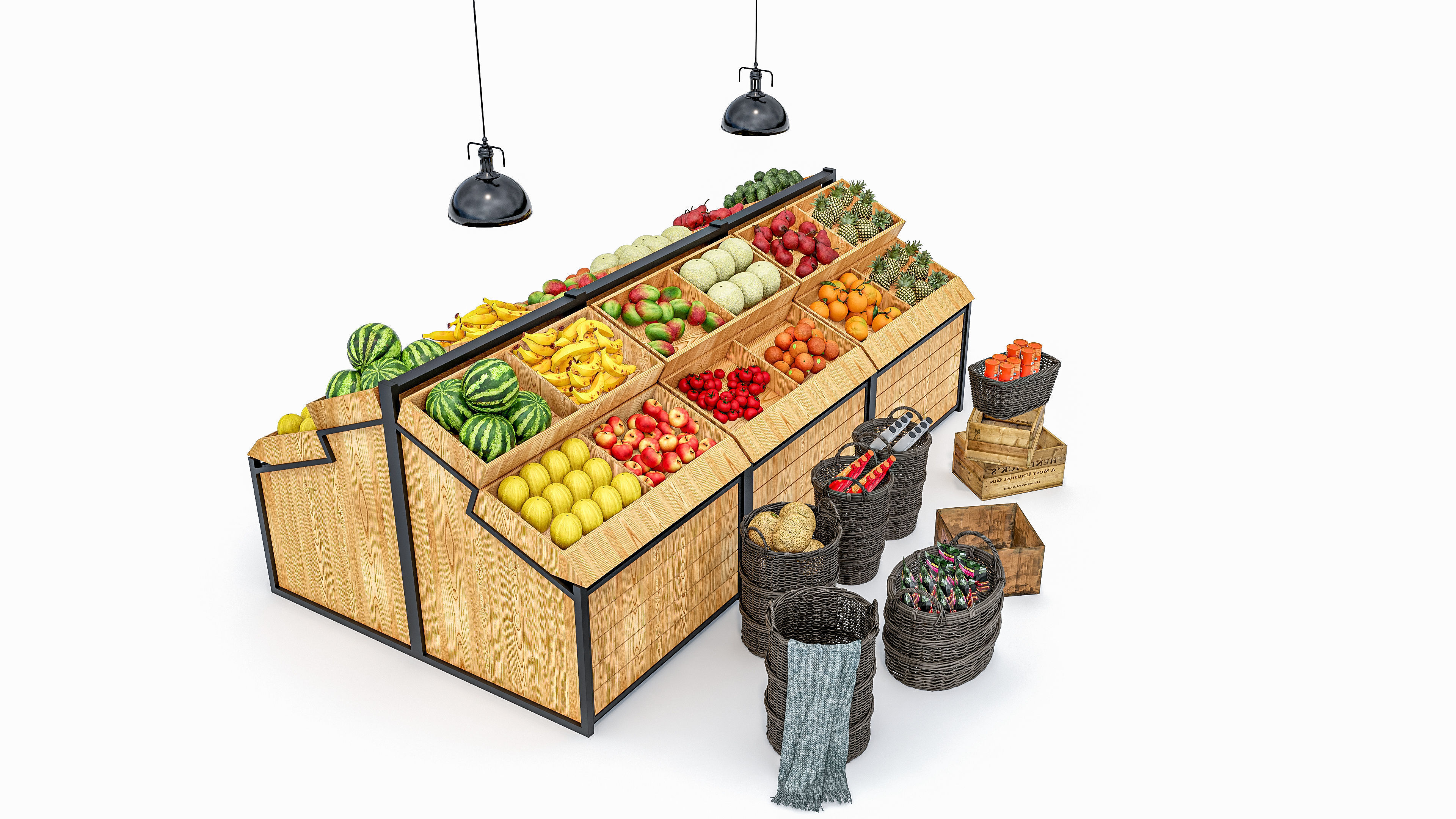 Fruits and vegetables Supermarket Grocery store showcase 3D model_3