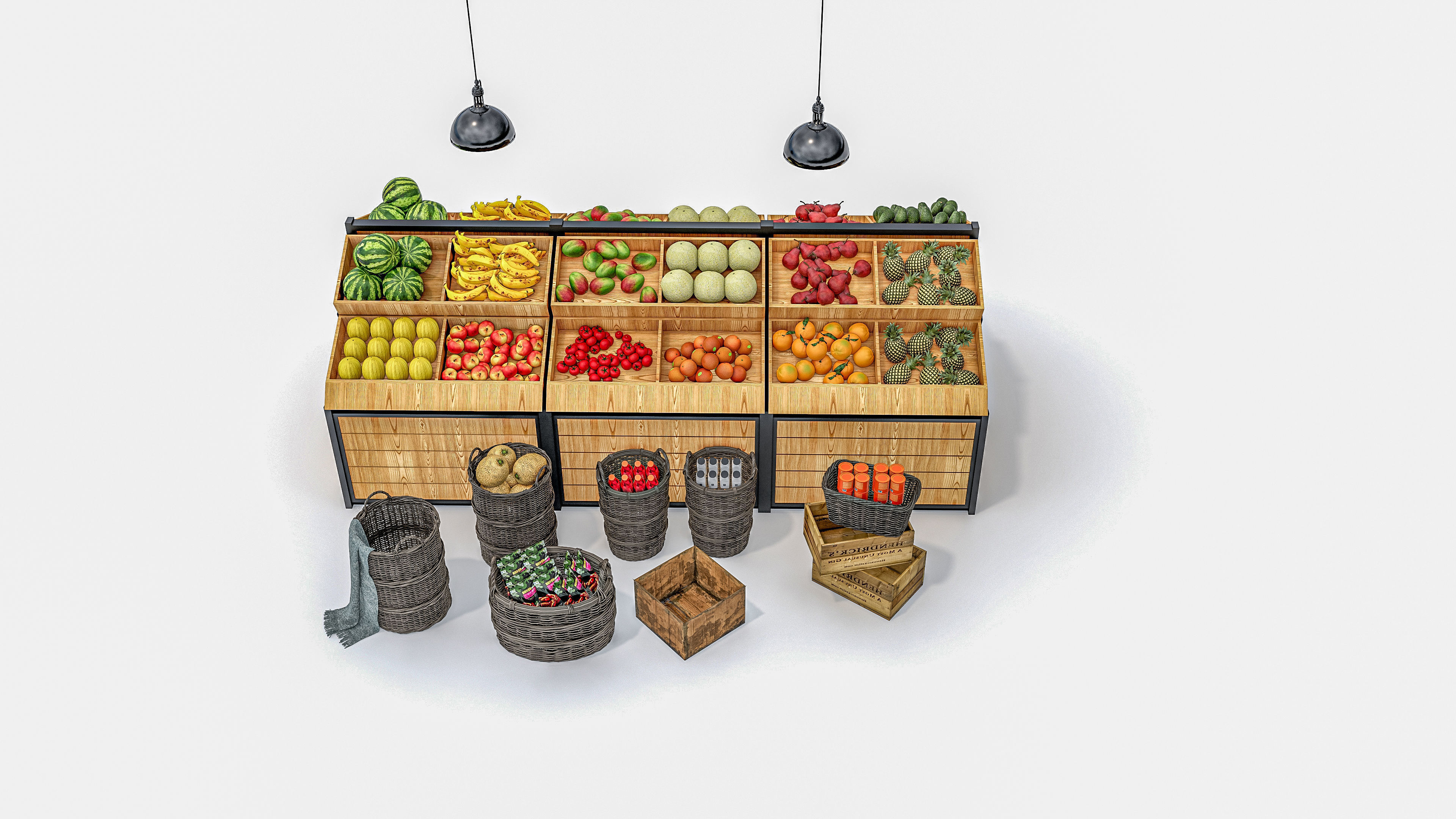 Fruits and vegetables Supermarket Grocery store showcase 3D model_17