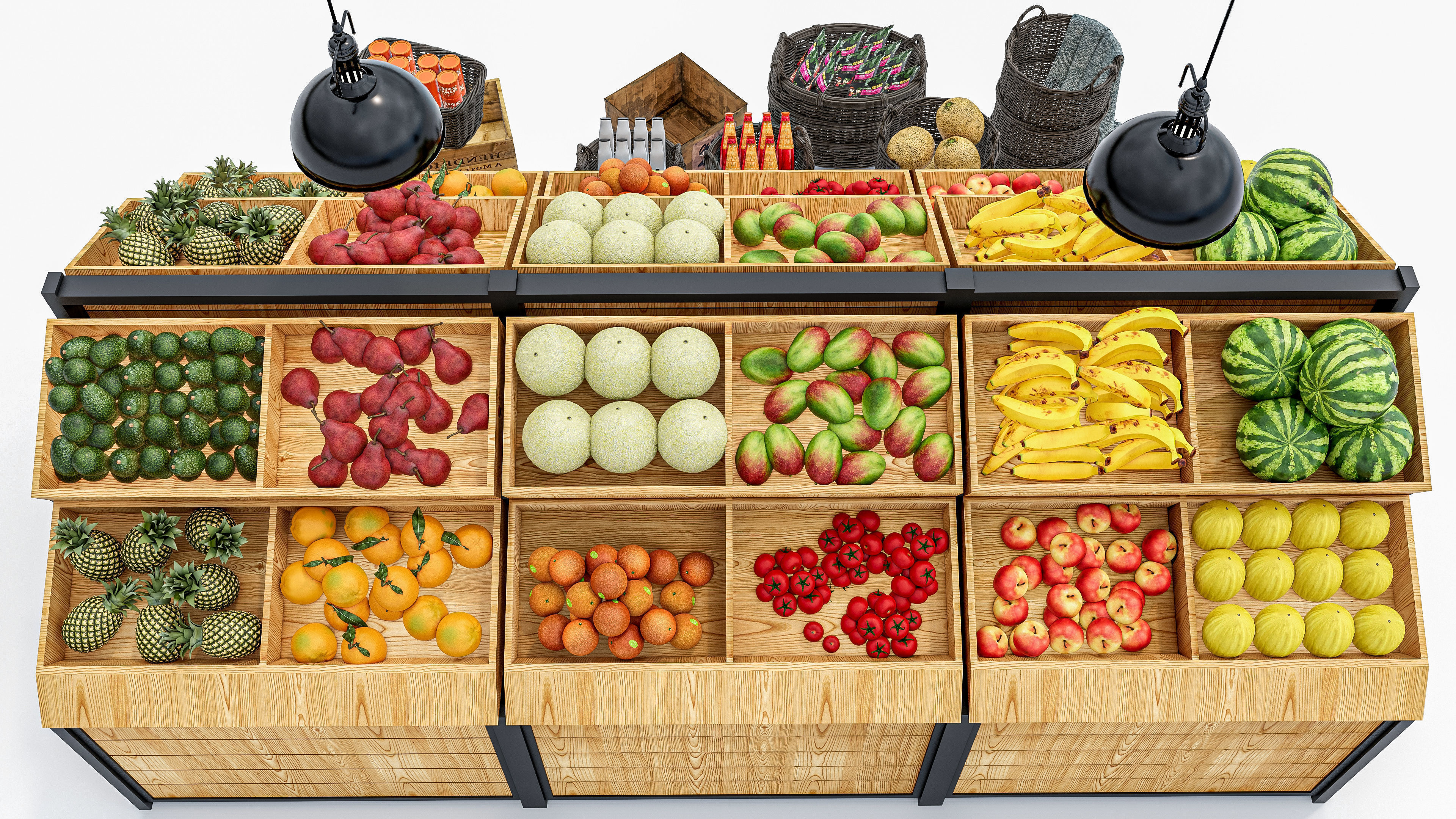 Fruits and vegetables Supermarket Grocery store showcase 3D model_11