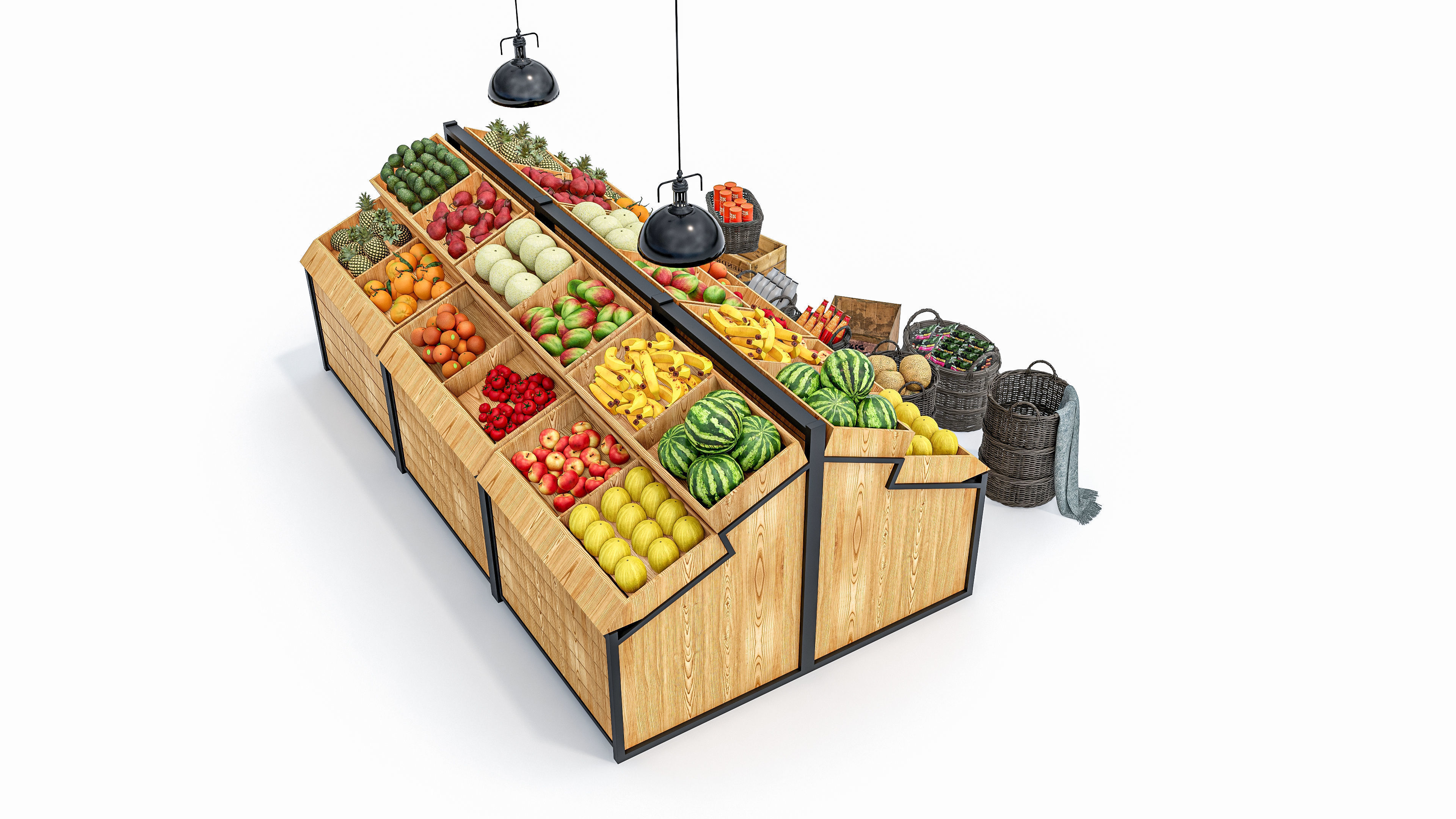 Fruits and vegetables Supermarket Grocery store showcase 3D model_10