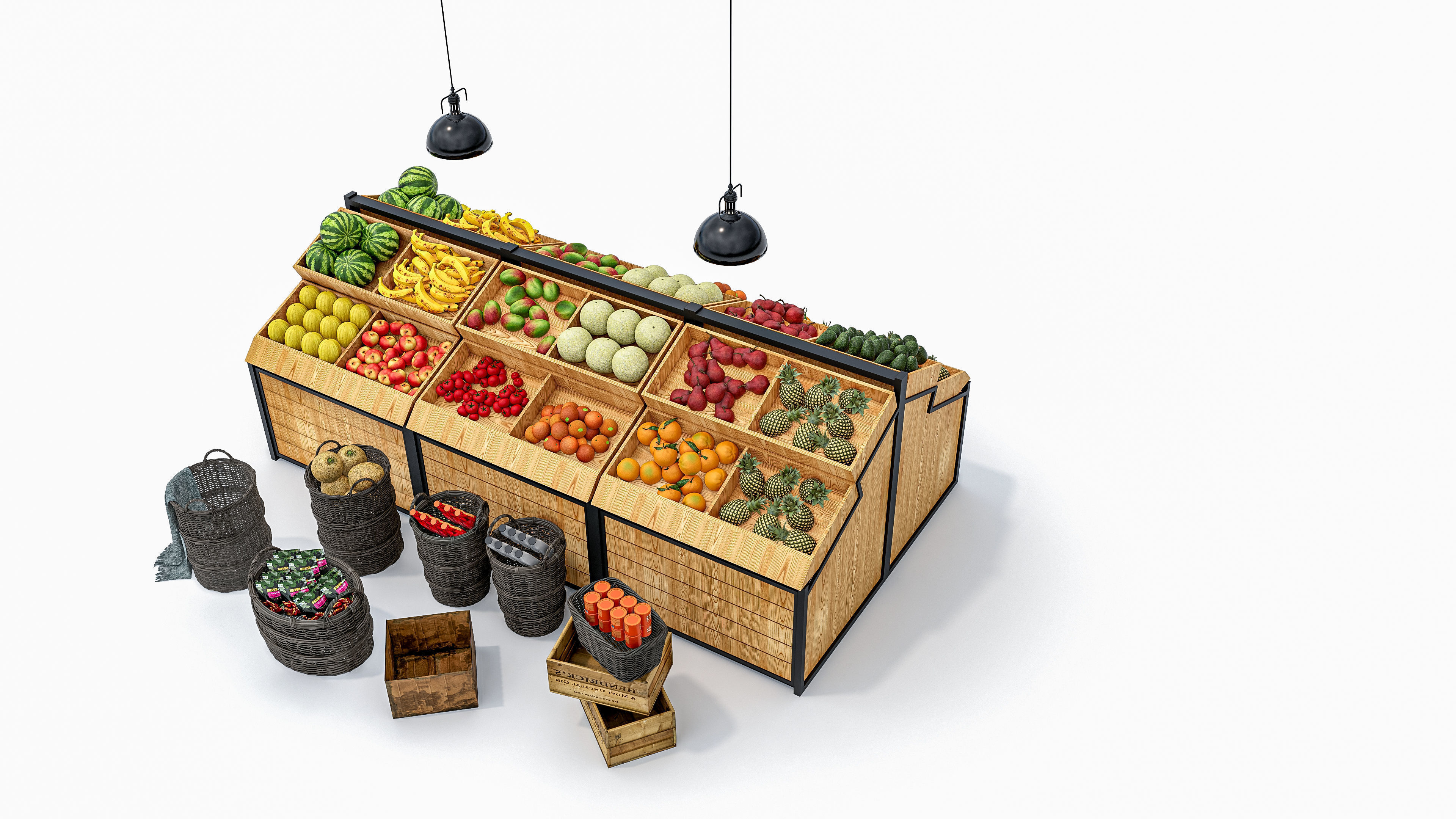 Fruits and vegetables Supermarket Grocery store showcase 3D model_19