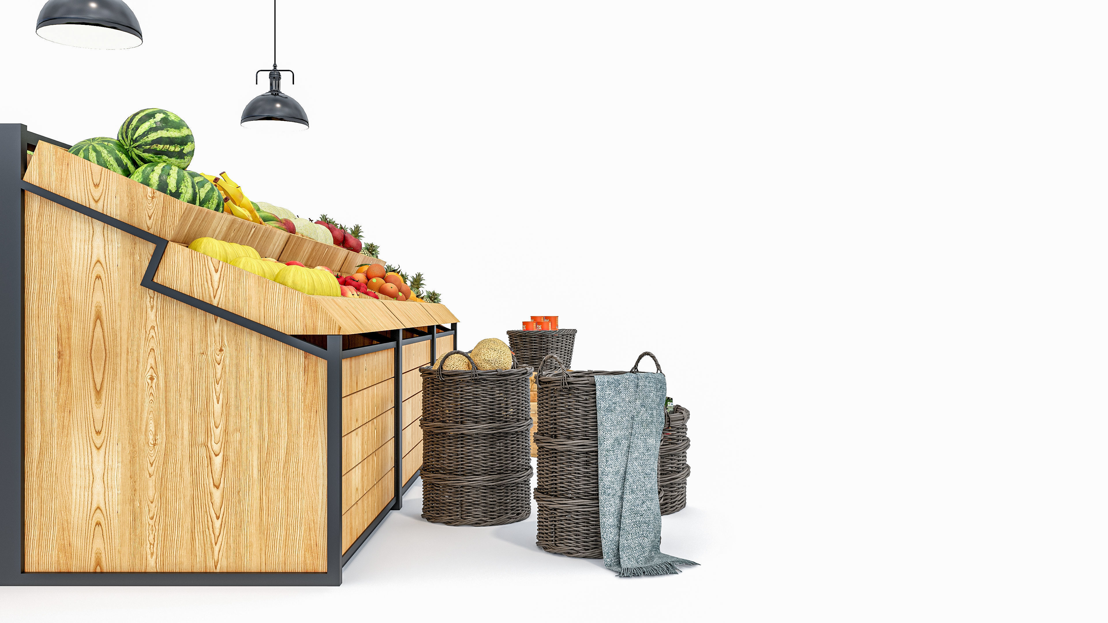 Fruits and vegetables Supermarket Grocery store showcase 3D model_4