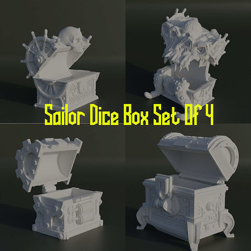Set Of 4 Sailor Theme Dice Box Pattern 3D print model 3D print model
